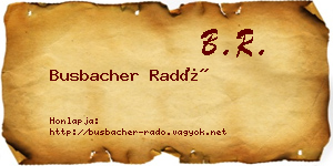 Busbacher Radó névjegykártya